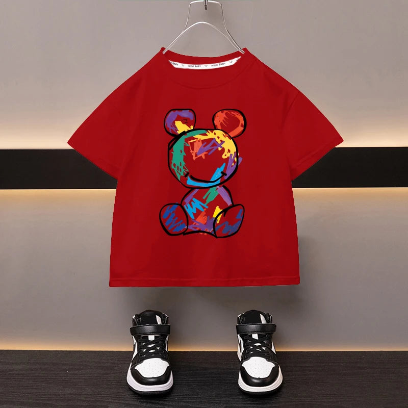 Kids’ Cartoon Bear Cotton T-Shirt 2–13Y | تيشيرت أطفال قطني بطبعة دب لعمر ٢–١٣ سنة