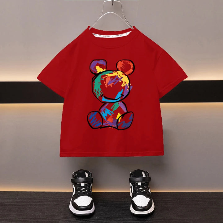 Kids’ Cartoon Bear Cotton T-Shirt 2–13Y | تيشيرت أطفال قطني بطبعة دب لعمر ٢–١٣ سنة