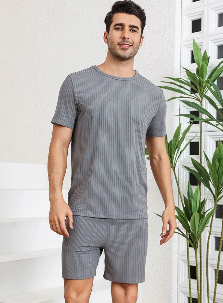 Men’s Solid Pajama Set | Lightweight Short Sleeve Summer Loungewear