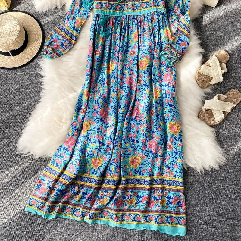 Women’s Retro Floral Long Jalabiya | جلابية نسائية طويلة بنقشة زهور