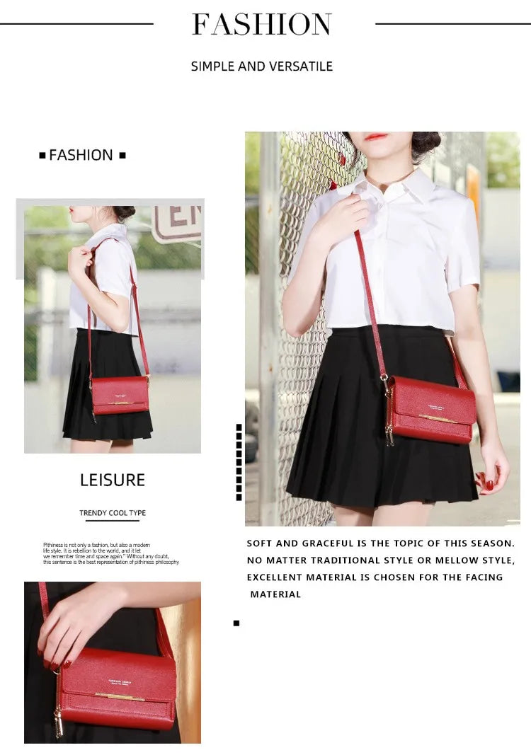 Women’s Multi-Pocket PU Crossbody Phone Bag | حقيبة هاتف نسائية متعددة الجيوب كروس بودي