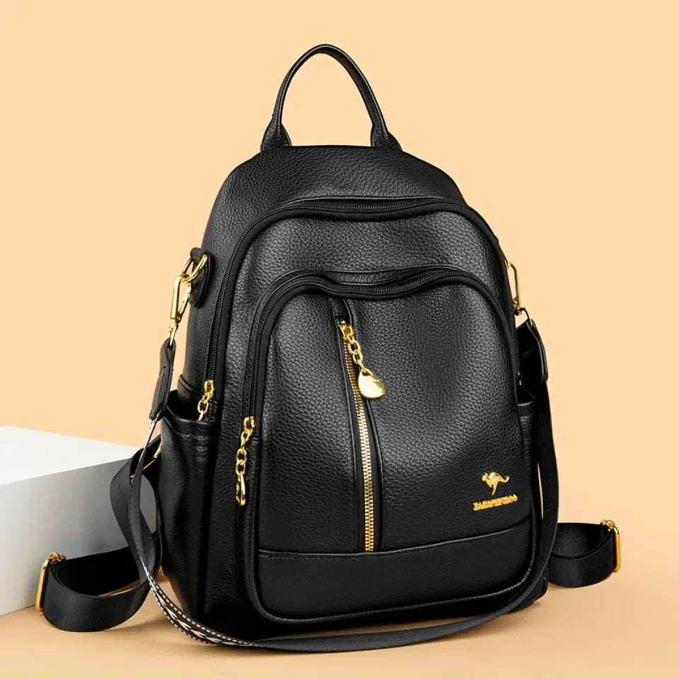 Women’s Leather-Look Travel Backpack | حقيبة ظهر نسائية أنيقة للسفر