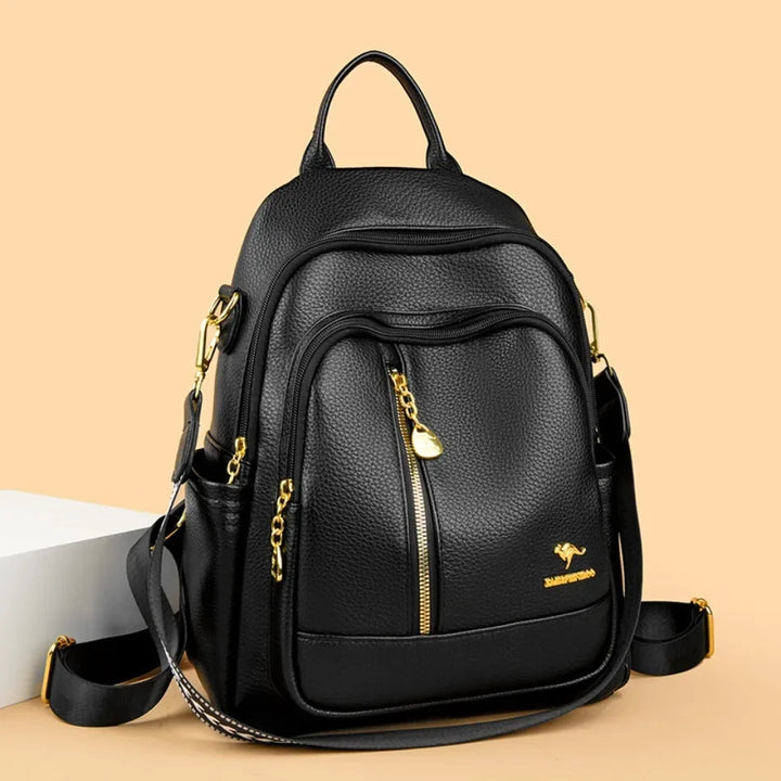 Women’s Leather-Look Travel Backpack | حقيبة ظهر نسائية أنيقة للسفر