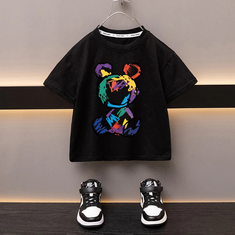 Kids’ Cartoon Bear Cotton T-Shirt 2–13Y | تيشيرت أطفال قطني بطبعة دب لعمر ٢–١٣ سنة