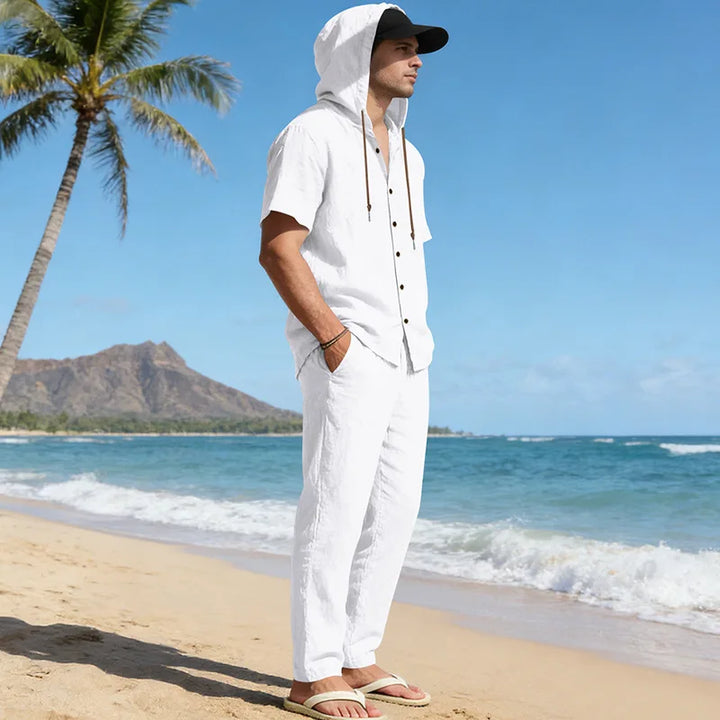 Men’s Linen Summer Set | Breathable Short Sleeve Shirt & Pants