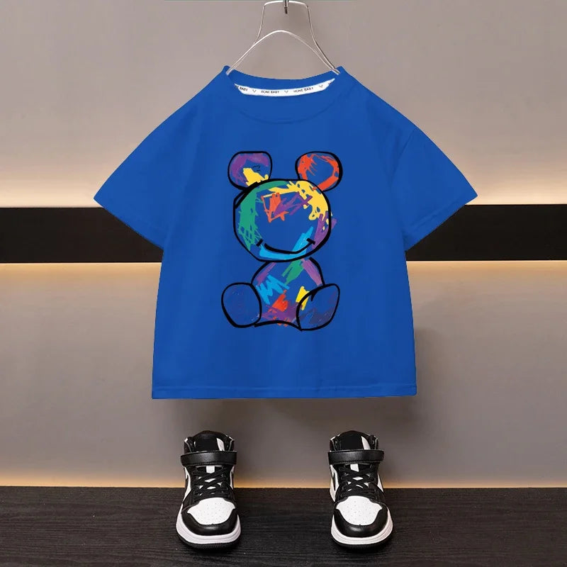 Kids’ Cartoon Bear Cotton T-Shirt 2–13Y | تيشيرت أطفال قطني بطبعة دب لعمر ٢–١٣ سنة