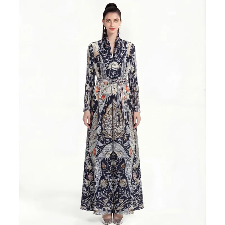 Women’s Pleated Printed Long Dress | فستان نسائي طويل بطبعات أنيقة