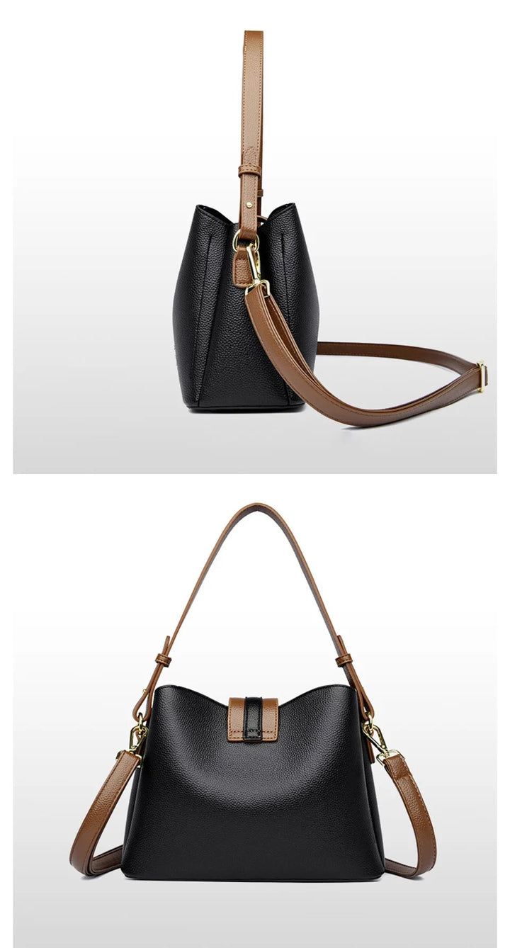 Women’s Casual Leather-Look Tote Bag | حقيبة توت نسائية عملية