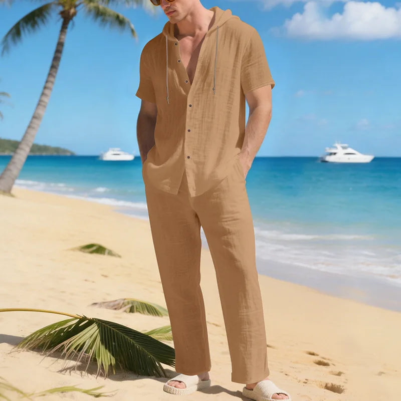 Men’s Linen Summer Set | Breathable Short Sleeve Shirt & Pants