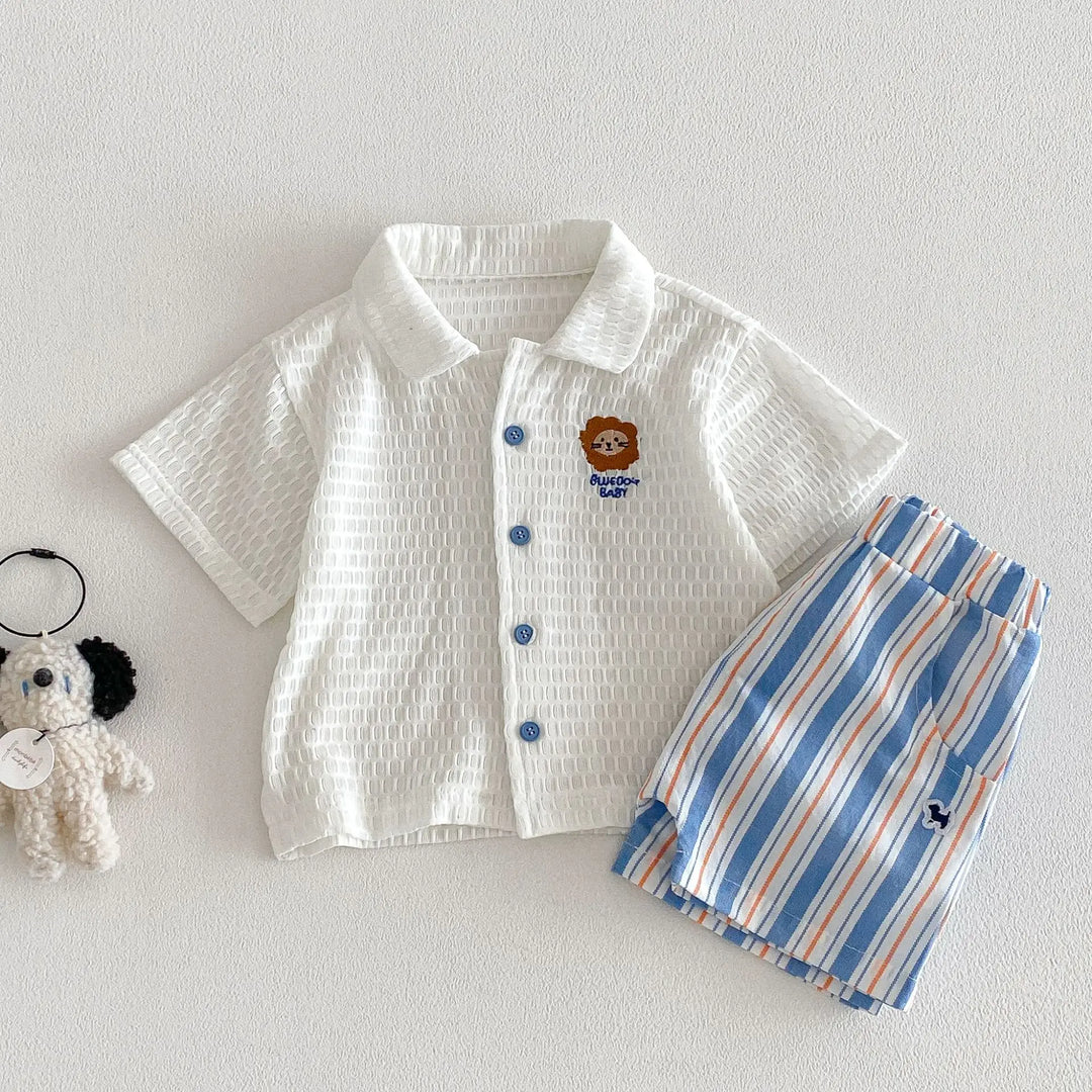 Baby Boys’ Breathable Shirt & Shorts Set 1–3Y | طقم طفل خفيف بقميص وشورت لعمر ١–٣ سنوات