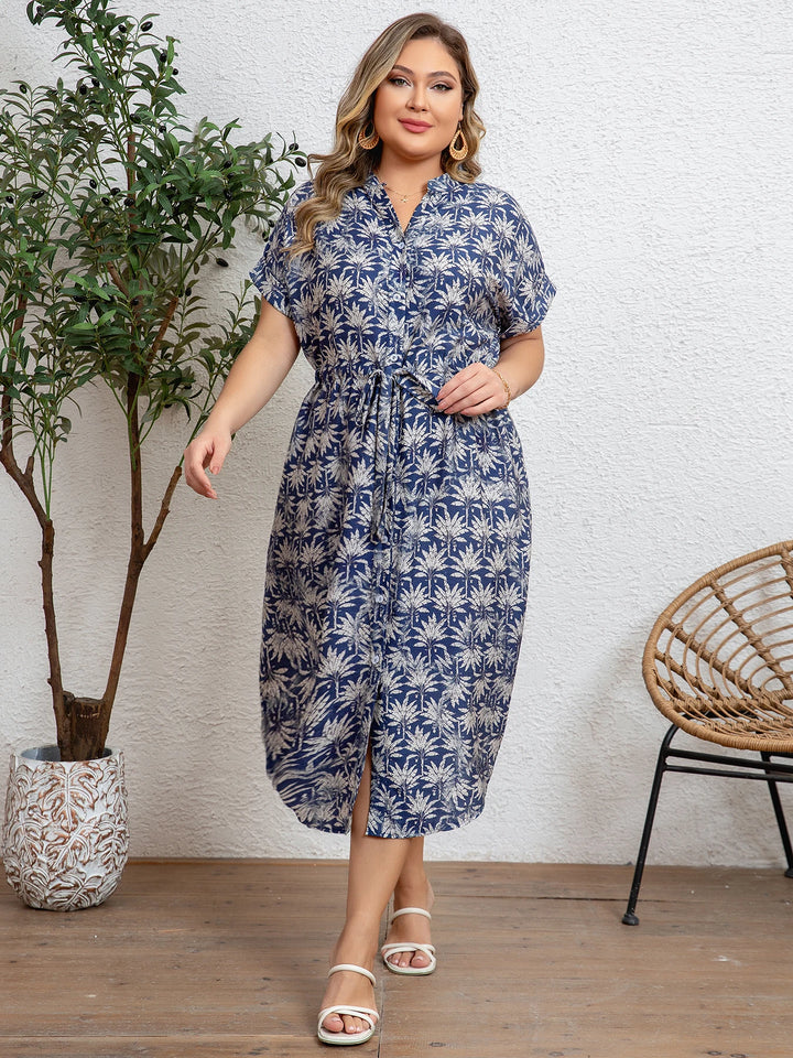 Women’s Plus Size Plant Print Lounge Dress | فستان بيت صيفي واسع - Blue