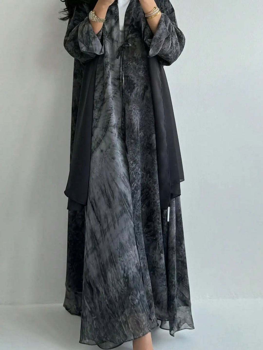 Women’s Open Abaya | Artistic Tie-Dye Modest Layering Design