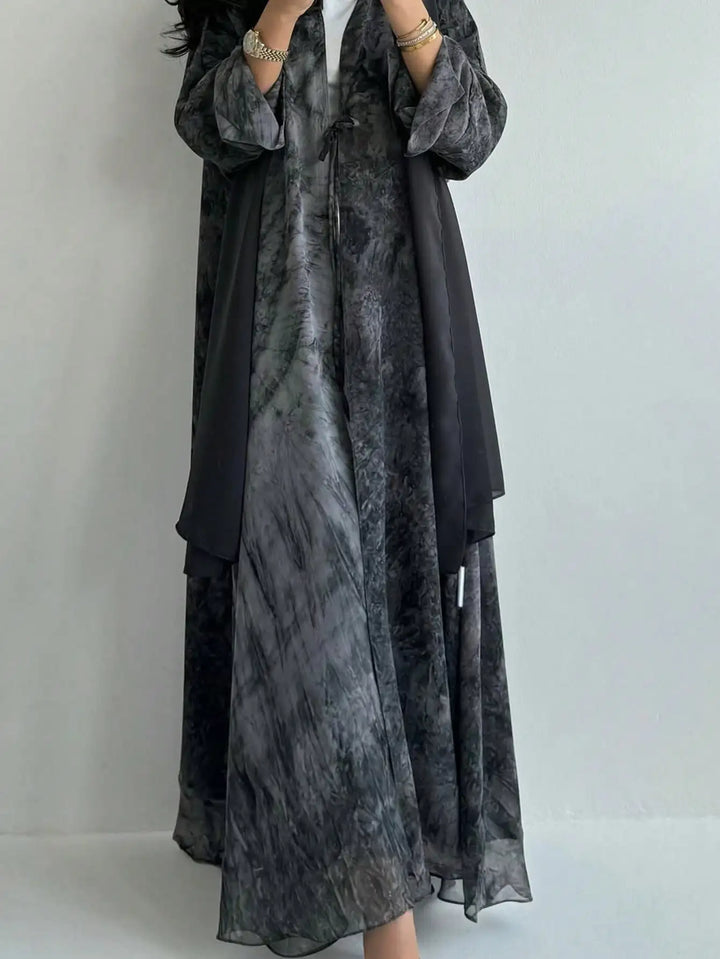 Women’s Open Abaya | Artistic Tie-Dye Modest Layering Design