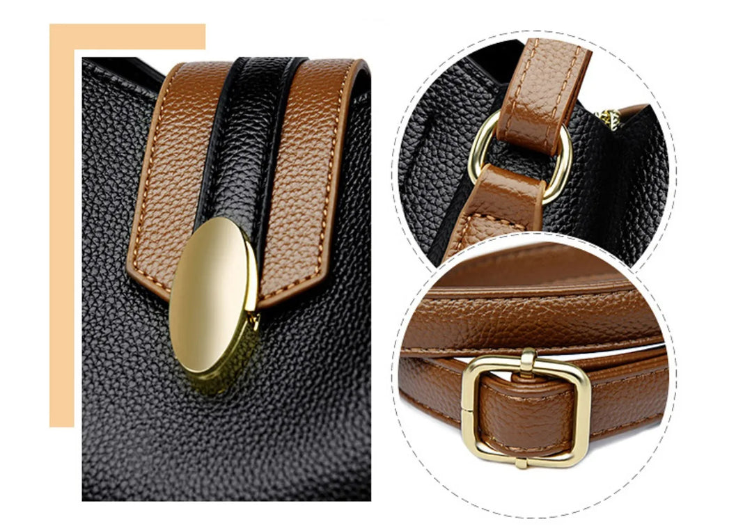 Women’s Casual Leather-Look Tote Bag | حقيبة توت نسائية عملية