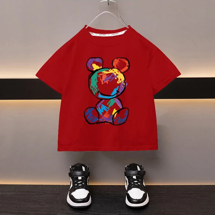 Kids’ Cartoon Bear Cotton T-Shirt 2–13Y | تيشيرت أطفال قطني بطبعة دب لعمر ٢–١٣ سنة