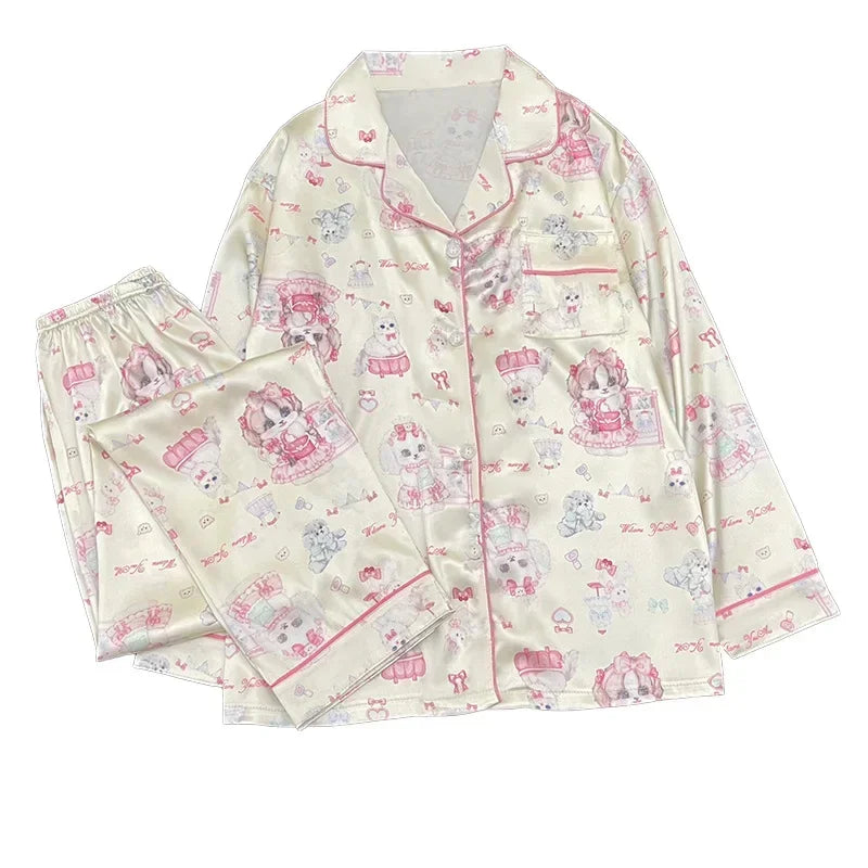 Women’s Playful Satin Pajama Set | بيجامة ساتان نسائية ناعمة للبيت