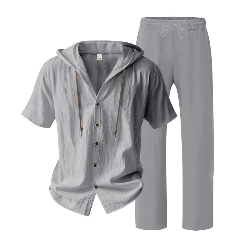 Men’s Linen Summer Set | Breathable Short Sleeve Shirt & Pants