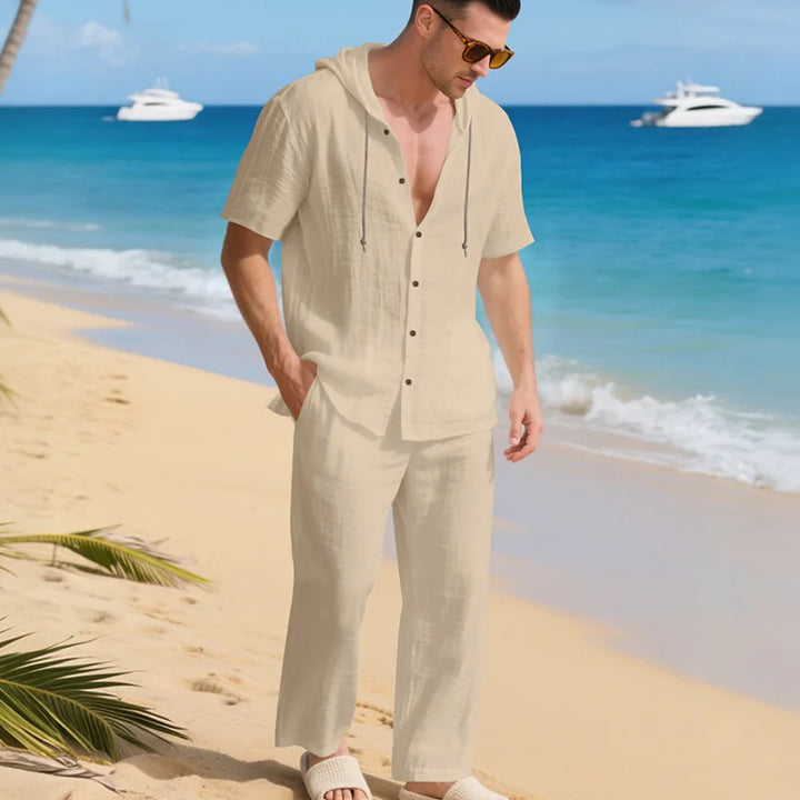 Men’s Linen Summer Set | Breathable Short Sleeve Shirt & Pants