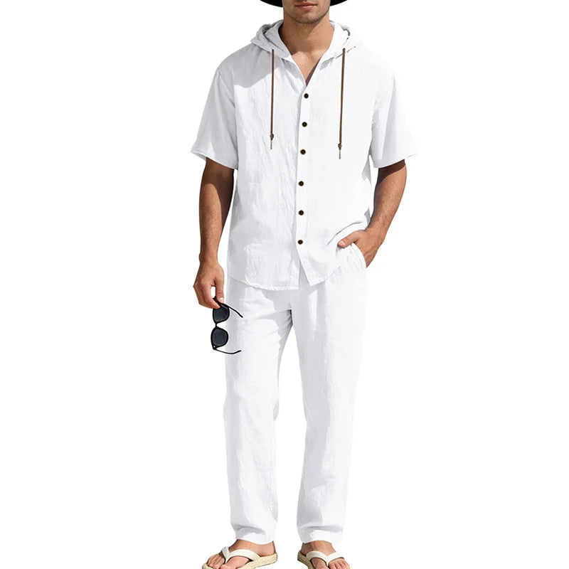 Men’s Linen Summer Set | Breathable Short Sleeve Shirt & Pants