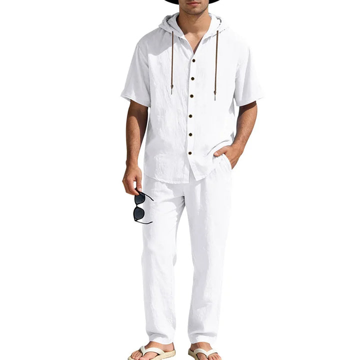 Men’s Linen Summer Set | Breathable Short Sleeve Shirt & Pants
