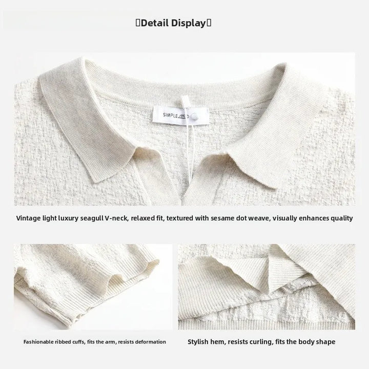 Men’s Textured Knit V-Neck Polo Shirt