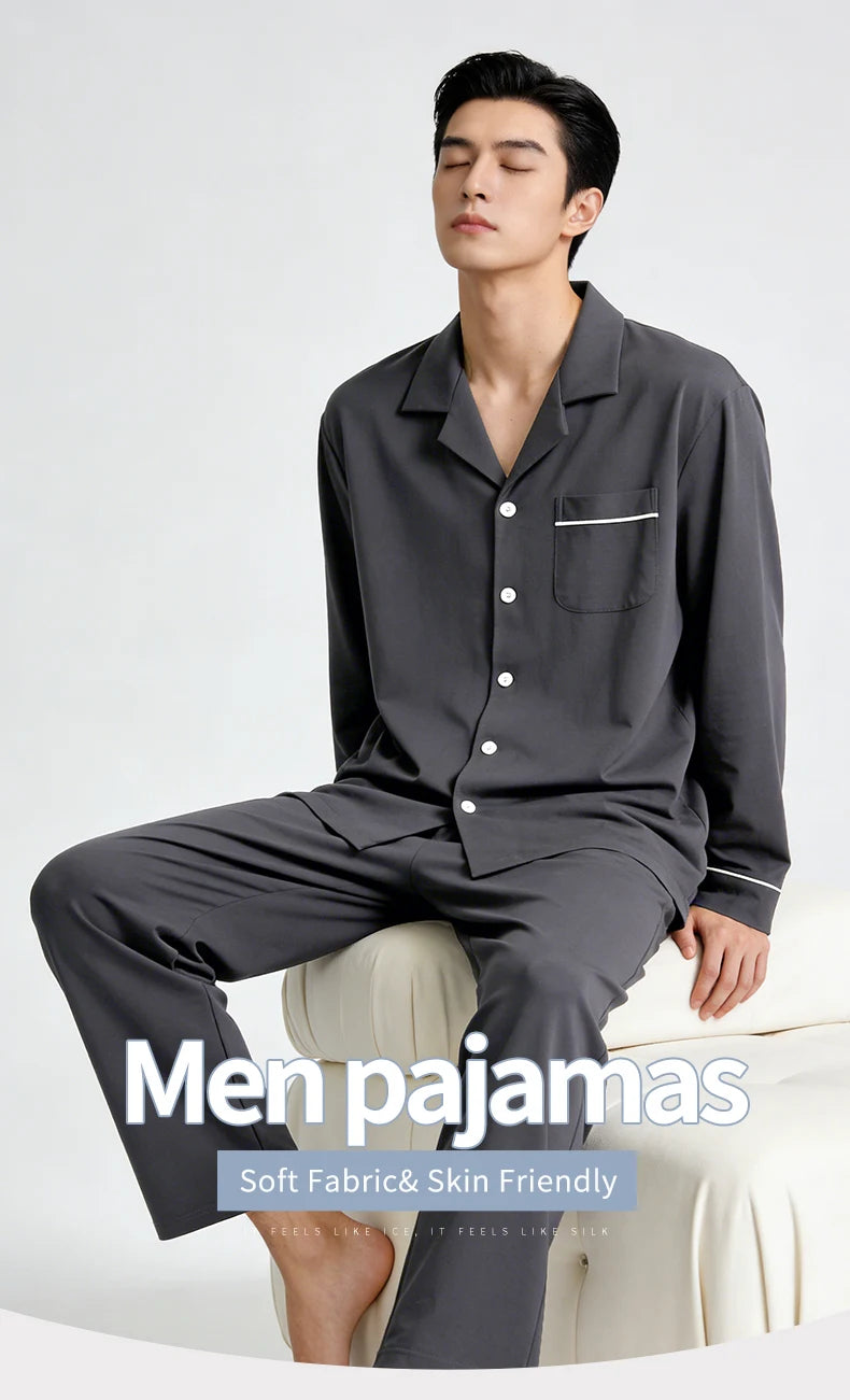 Men’s Cotton Pajama Set | Warm Button-Down Homewear
