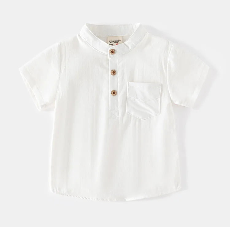 Boys’ Mandarin Collar Linen-Cotton Shirt | قميص أطفال بياقة ماندارين