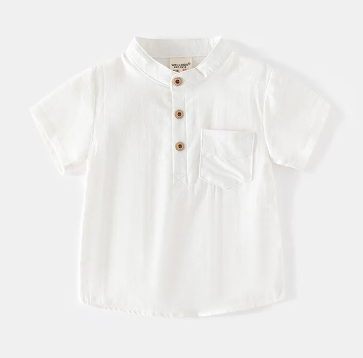 Boys’ Mandarin Collar Linen-Cotton Shirt | قميص أطفال بياقة ماندارين