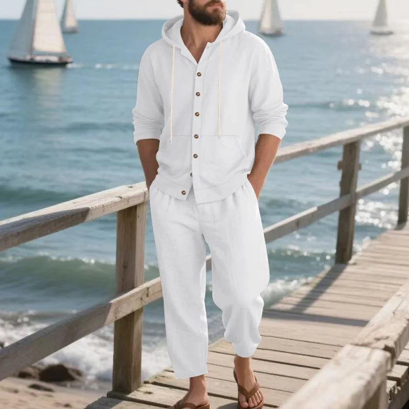 Men’s Linen Hooded Two-Piece Set | Breathable Summer Outfit