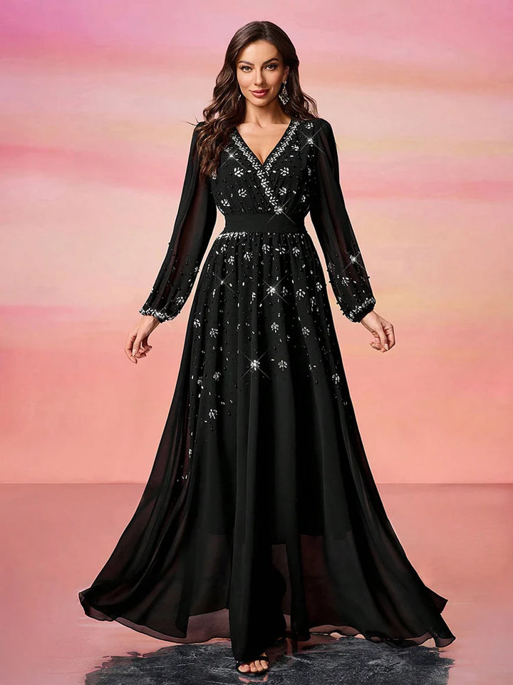 Women’s Dress | Elegant Pearl Embellished Formal Maxi Design