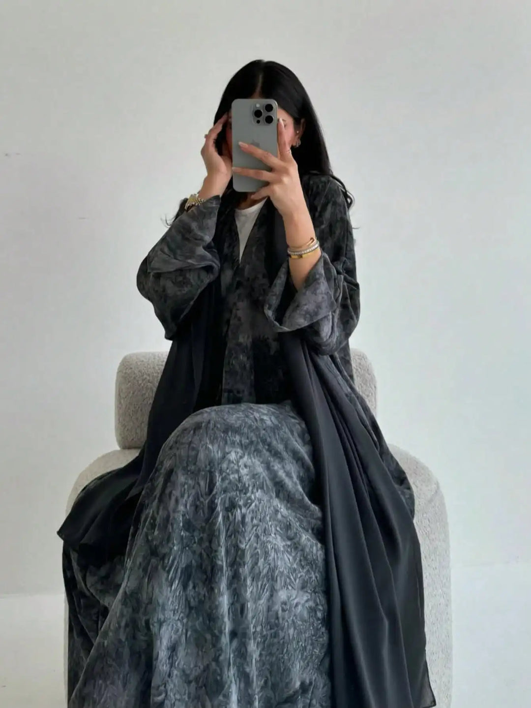 Women’s Open Abaya | Artistic Tie-Dye Modest Layering Design