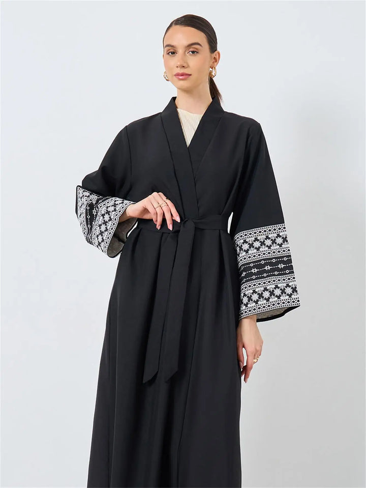 Women’s Open Abaya | Elegant Belted Cuff Detail Design