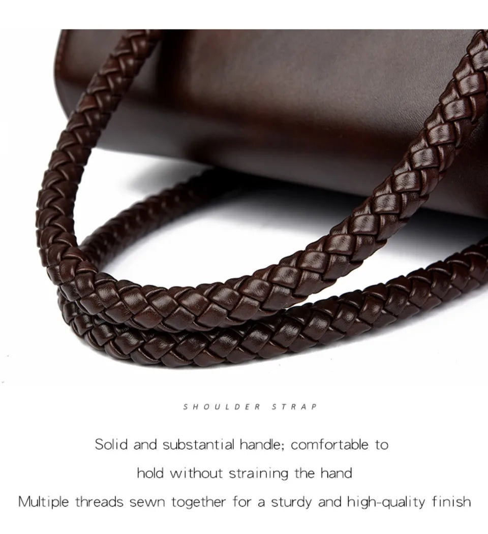 Women’s Woven-Handle Leather Handbag | حقيبة جلد نسائية بمقبض منسوج