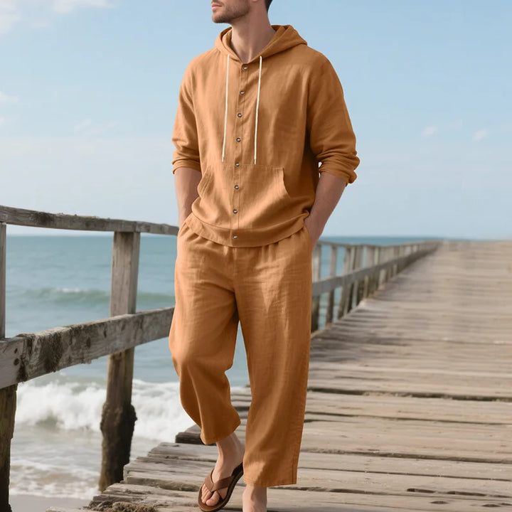 Men’s Linen Hooded Two-Piece Set | Breathable Summer Outfit