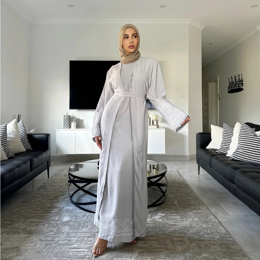 Embroidered Open Abaya | Elegant Kimono Modest Style