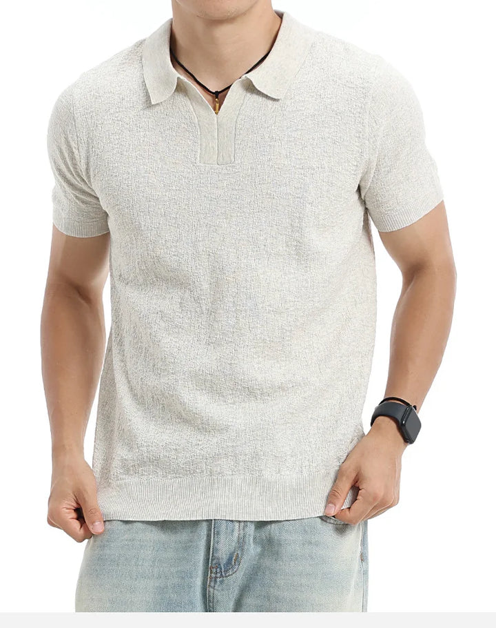 Men’s Textured Knit V-Neck Polo Shirt