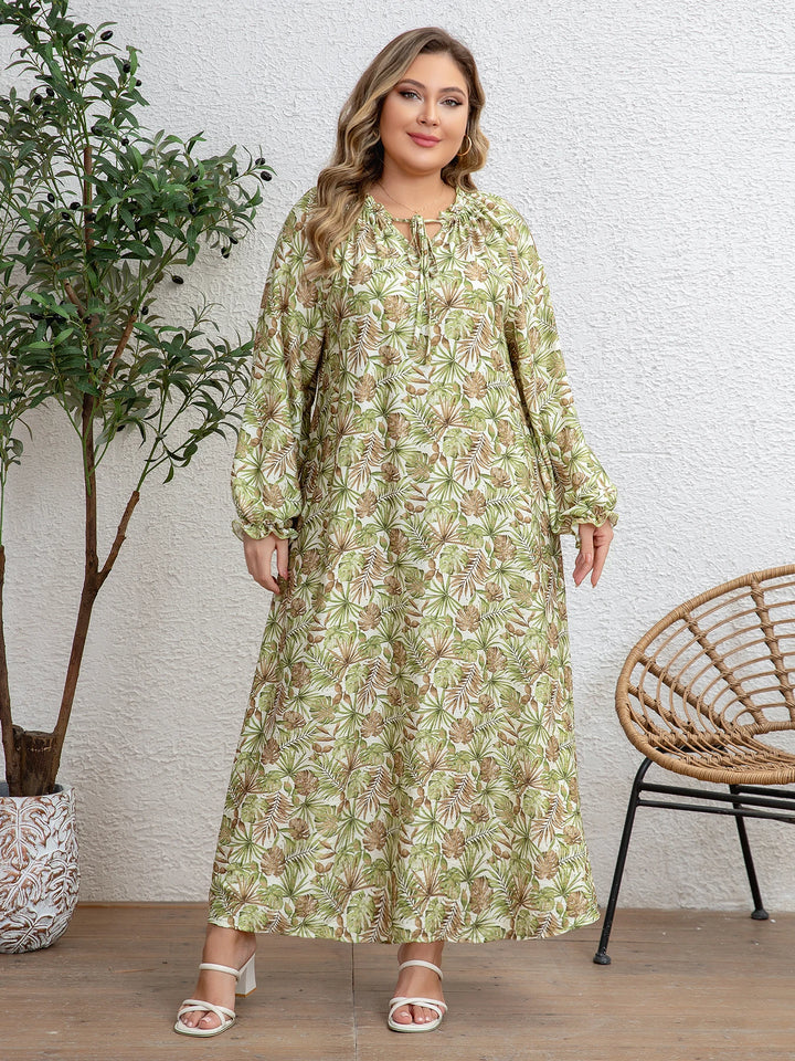 Women’s Plus Size Green Print Jalabiya | جلابية نسائية واسعة بنقشة خضراء
