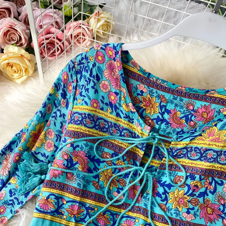 Women’s Retro Floral Long Jalabiya | جلابية نسائية طويلة بنقشة زهور