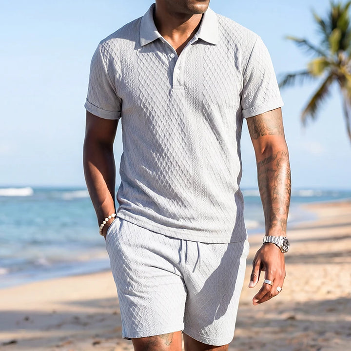 Men’s Solid Summer Set | Casual Short Sleeve Shirt & Shorts Outfit