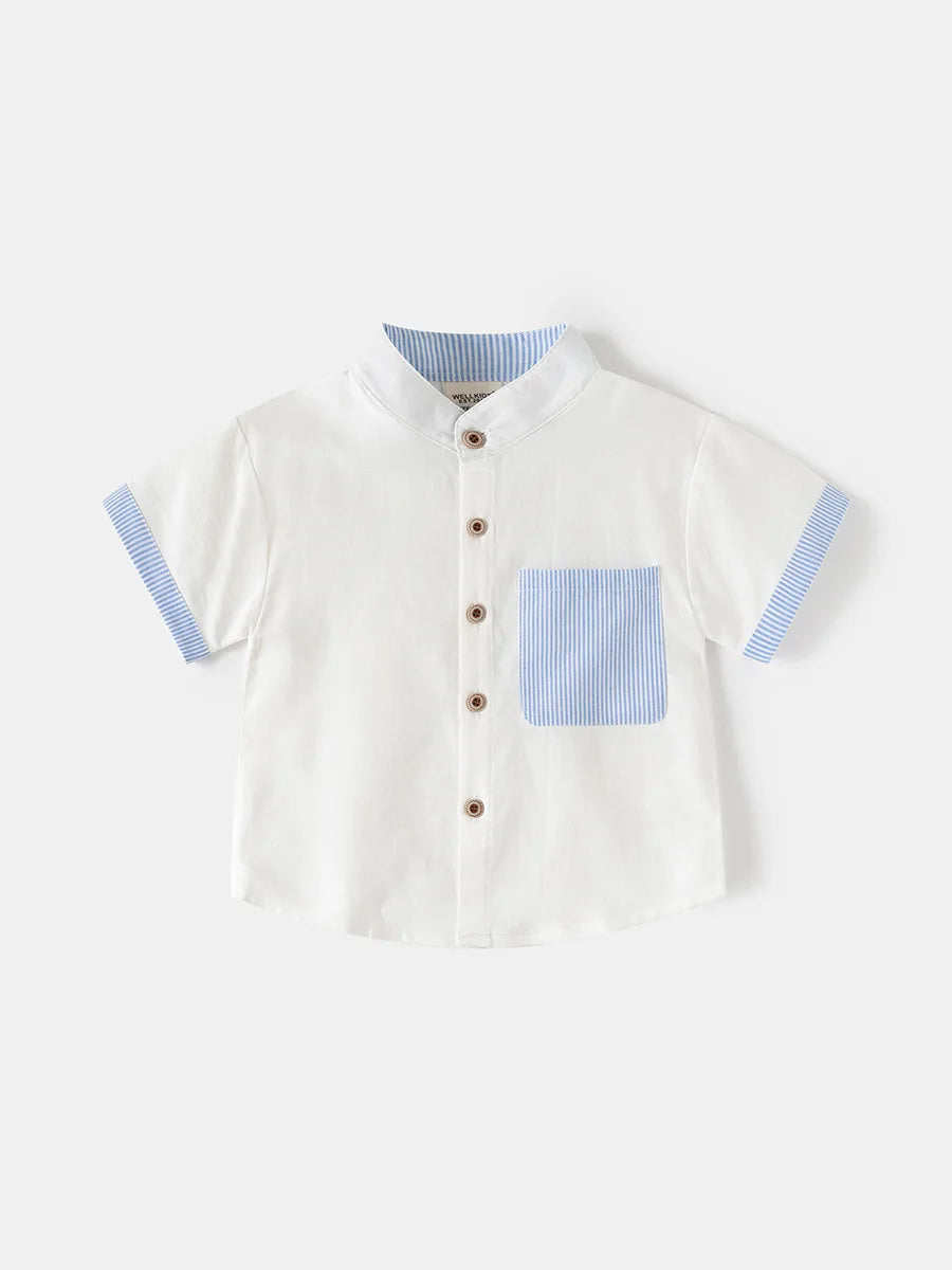 Boys’ 2T–6T Striped Mandarin Collar Shirt | قميص أطفال مخطط بياقة ماندارين لعمر ٢–٦ سنوات
