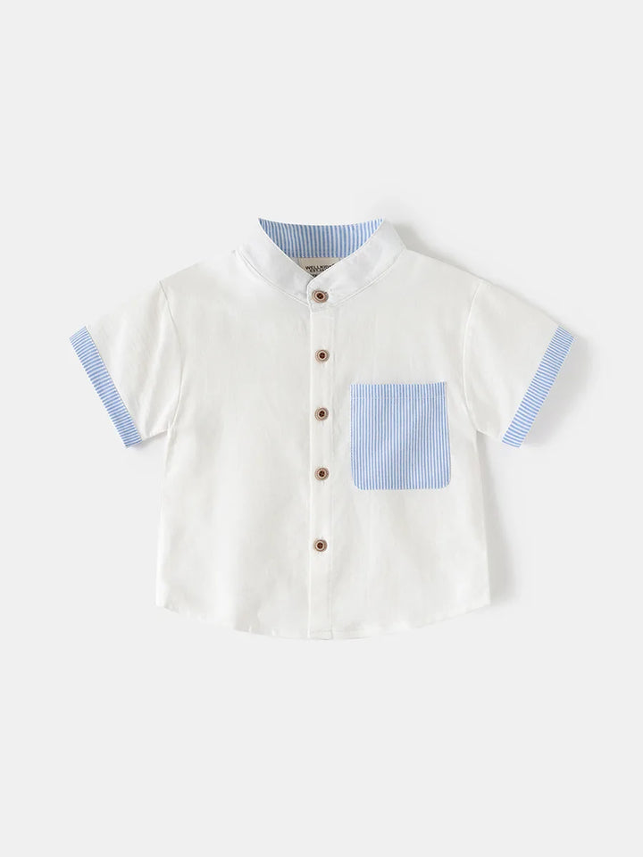 Boys’ 2T–6T Striped Mandarin Collar Shirt | قميص أطفال مخطط بياقة ماندارين لعمر ٢–٦ سنوات