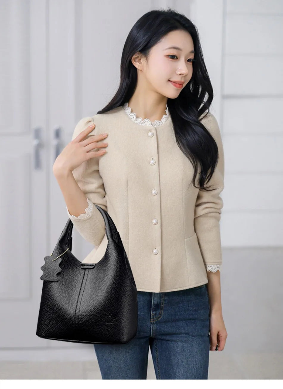 Women’s Soft Bucket Shoulder Bag | Elegant Top-Handle Tote