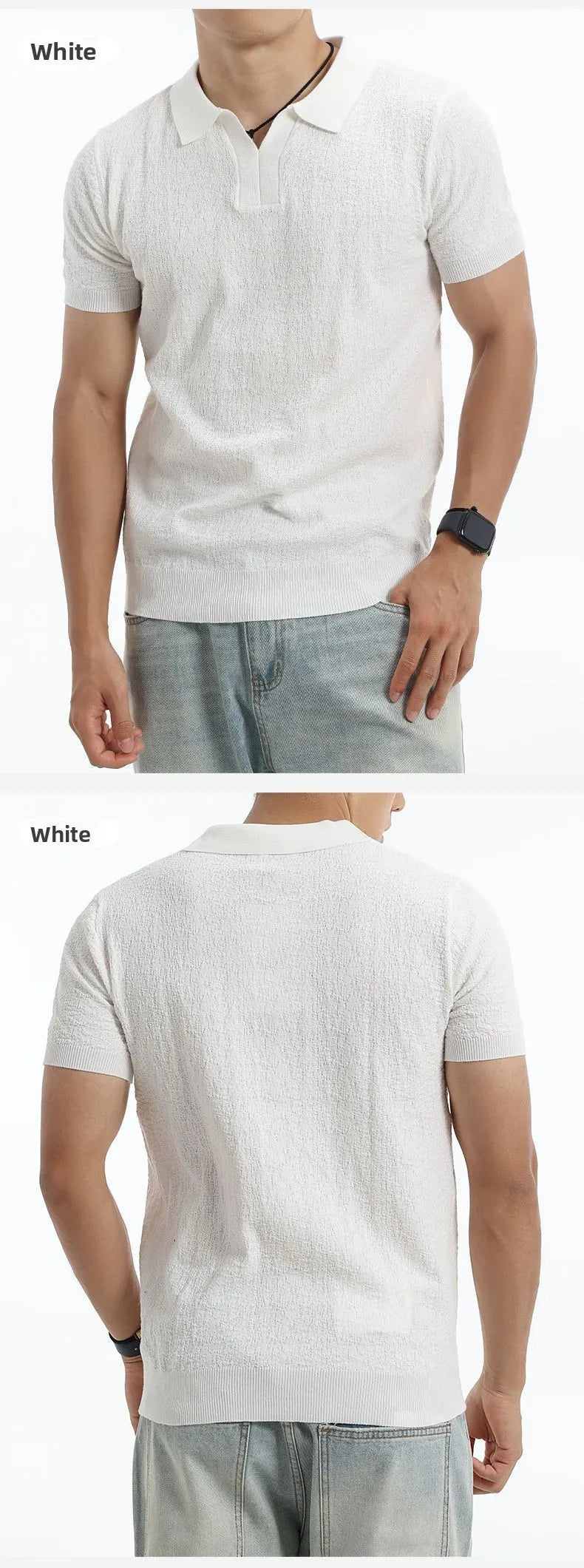 Men’s Textured Knit V-Neck Polo Shirt