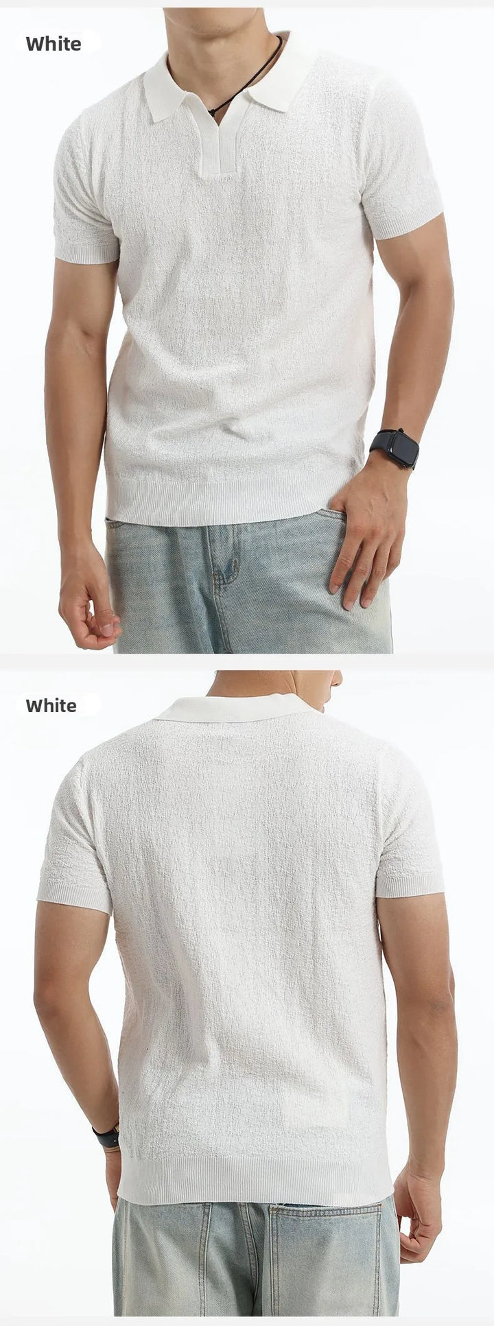 Men’s Textured Knit V-Neck Polo Shirt