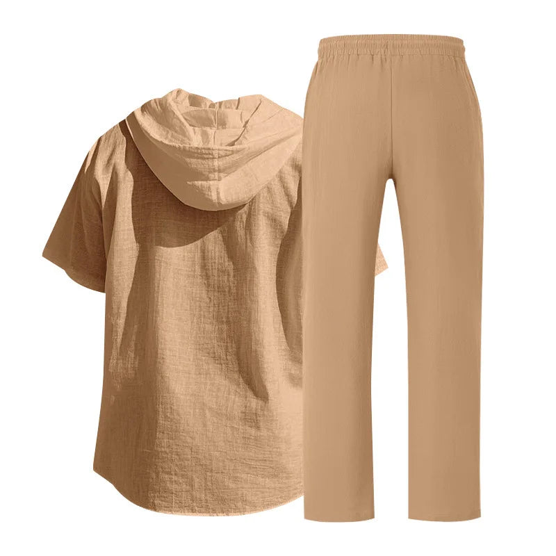 Men’s Linen Summer Set | Breathable Short Sleeve Shirt & Pants