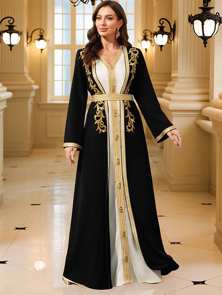 Women’s Open Abaya | Elegant Contrast Layered Modest Design