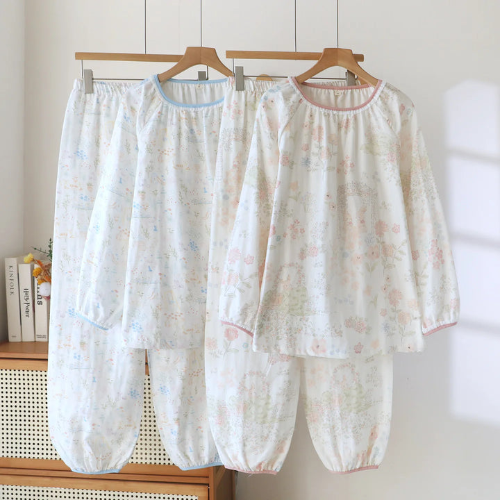Women’s Cotton Gauze Pajama Set | بيجامة قطنية نسائية للبيت - Lace Collar