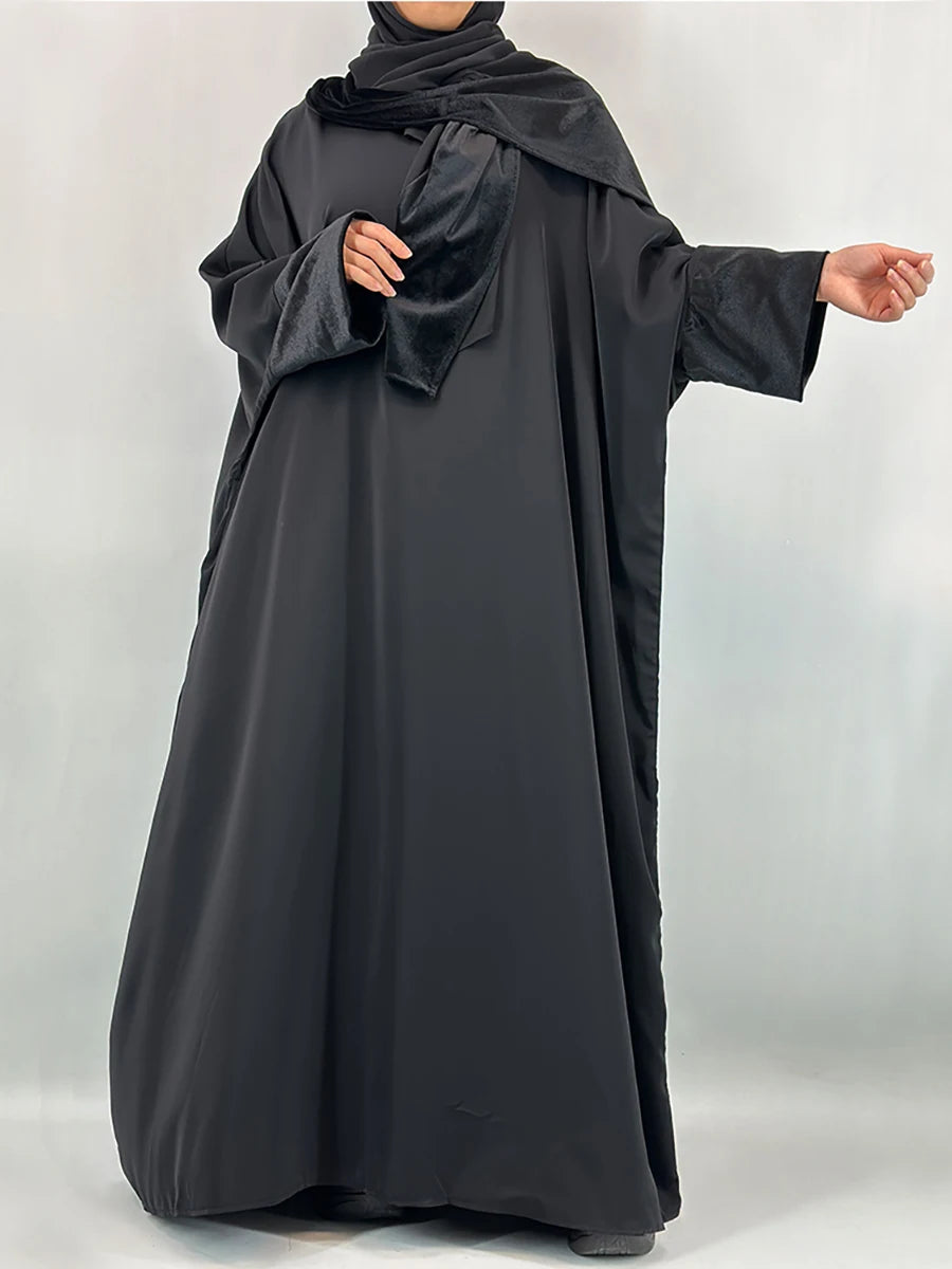 Black Abaya – Nida Fabric with Velvet Details