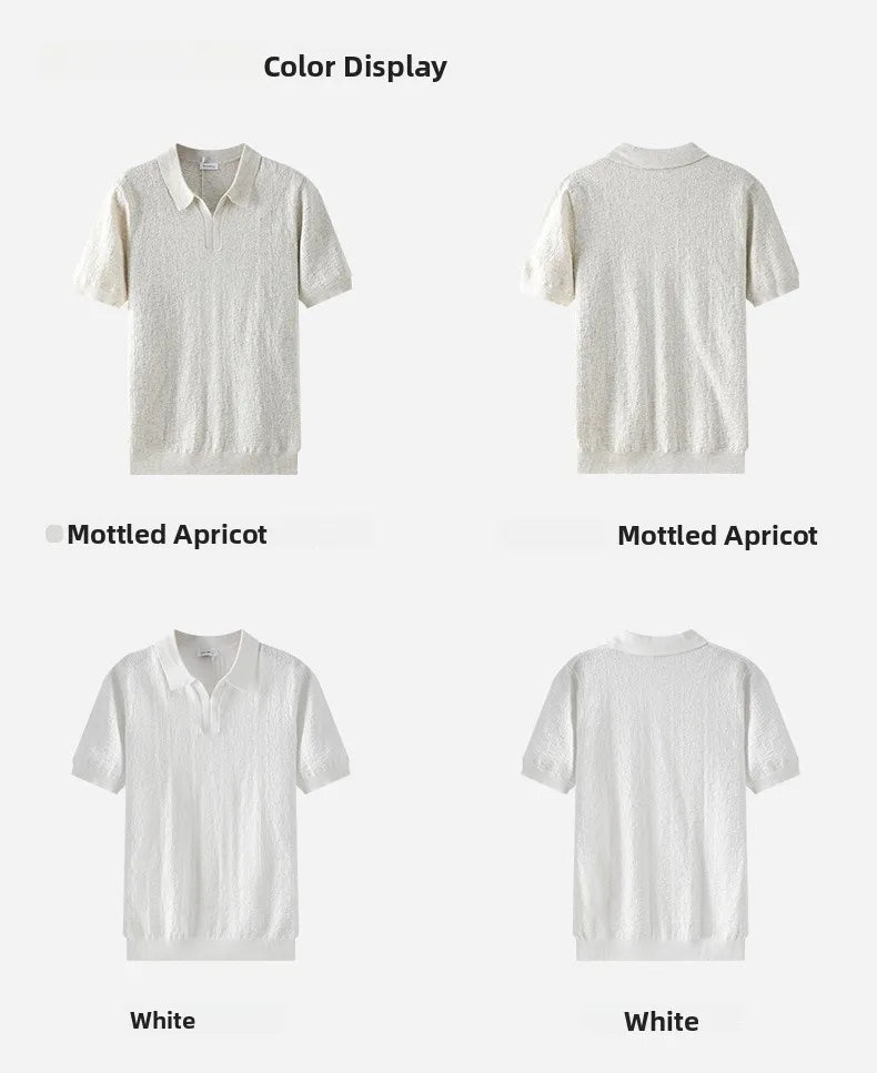 Men’s Textured Knit V-Neck Polo Shirt