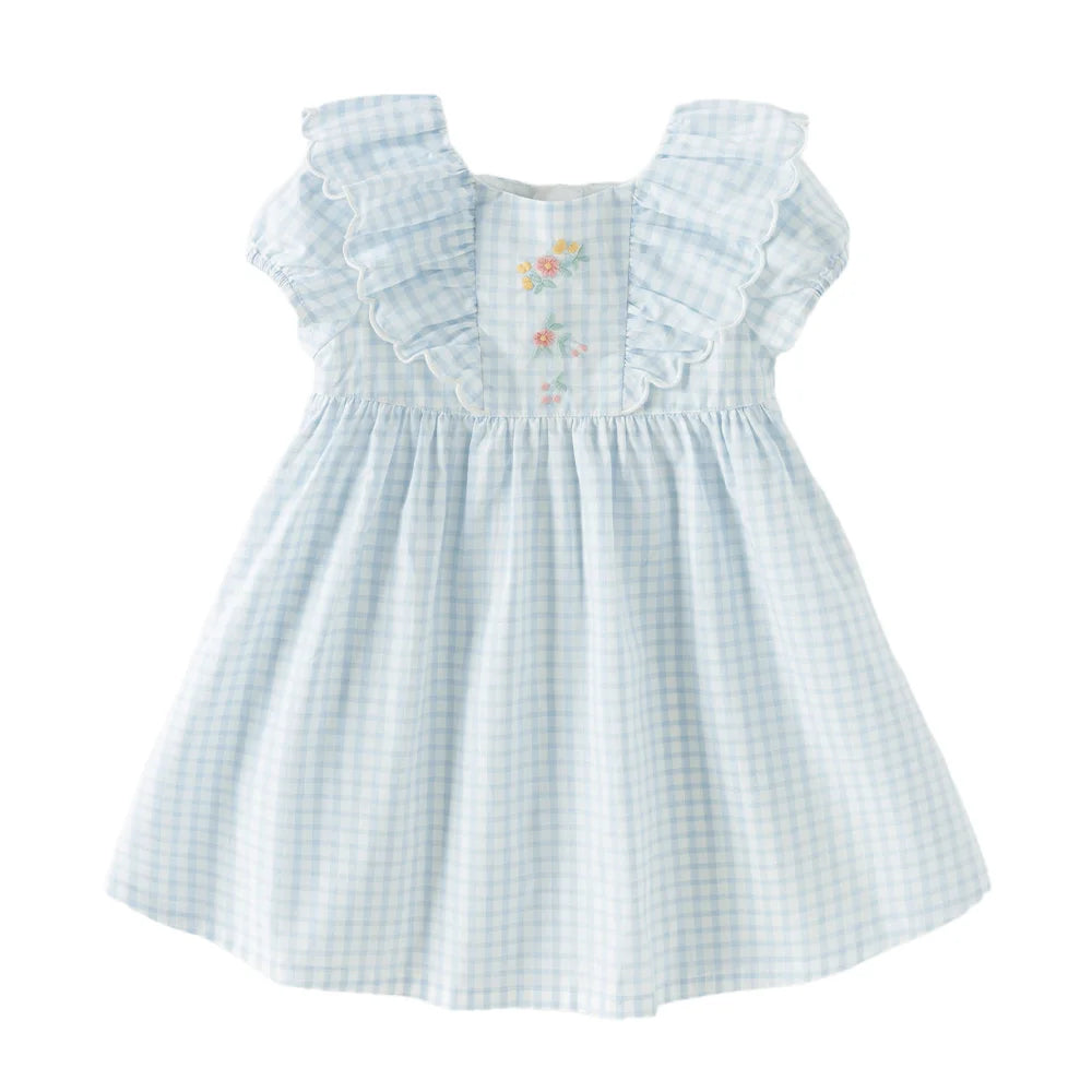 Girls Blue Plaid Cotton Dress